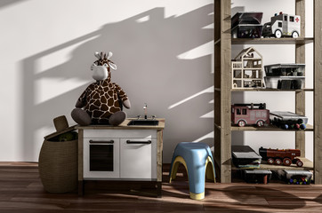 Neat kids bedroom lit by warm sunlight © XtravaganT