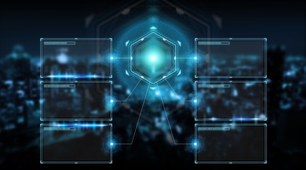 Digital screens interface with holograms datas 3D rendering