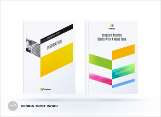 Business set of design brochure, abstract annual report, horizontal cover flyer in A4 with colourful arrows