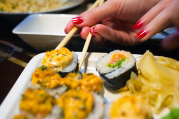 Rainbow Sushi Roll with salmon