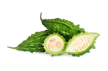 bitter melon with slices isolated on white background