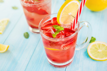 Colorful strawberry refreshing drinks for summer,
