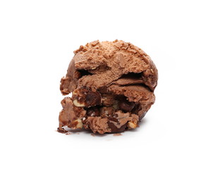 Chocolate ice cream ball, scoop isolated on white background