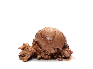 Chocolate ice cream ball, scoop isolated on white background