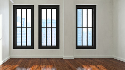 Scandinavian style room with polished wood floor