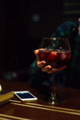 Pouring red wine into the glass