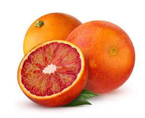 bloody red oranges isolated on white background