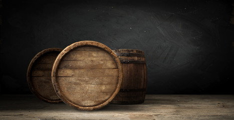 background of barrel and worn old table of wood