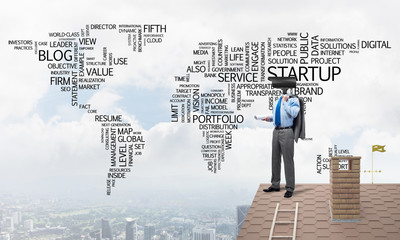 Concept of home security and privacy protection with camera headed man