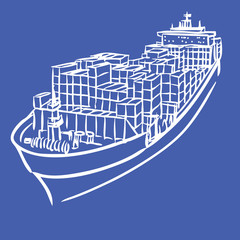Cargo ship with containers icon hand drawn