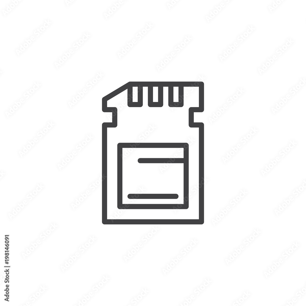 Poster SD card storage outline icon. linear style sign for mobile concept and web design. Memory card simple line vector icon. Symbol, logo illustration. Pixel perfect vector graphics