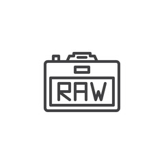 Camera RAW format outline icon. linear style sign for mobile concept and web design. Raw image format simple line vector icon. Symbol, logo illustration. Pixel perfect vector graphics