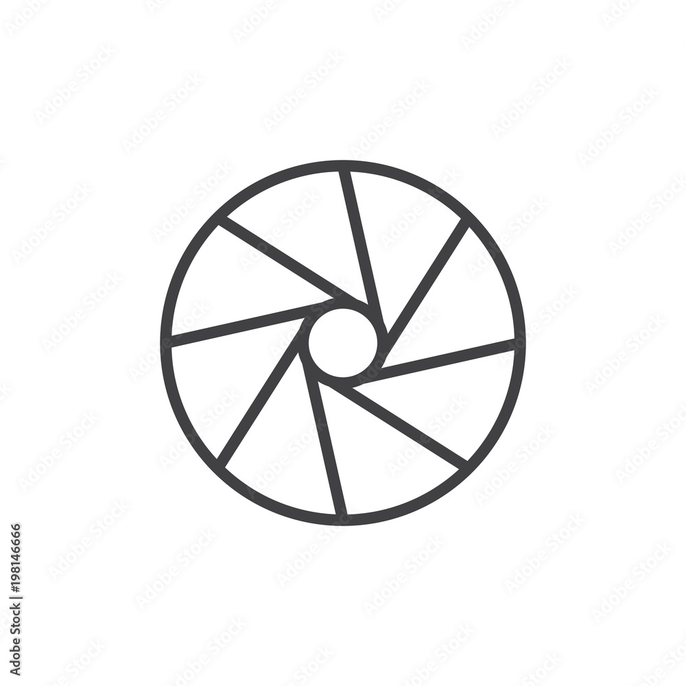 Poster Camera shutter outline icon. linear style sign for mobile concept and web design. aperture simple line vector icon. Symbol, logo illustration. Pixel perfect vector graphics