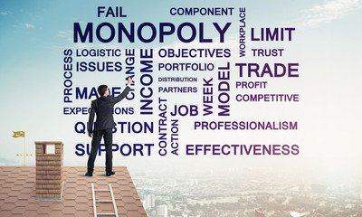 Young businessman standing on house roof and writing leadership 