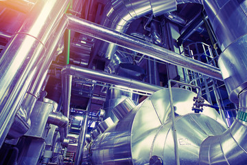 Industrial zone, Steel pipelines, valves, cables and walkways