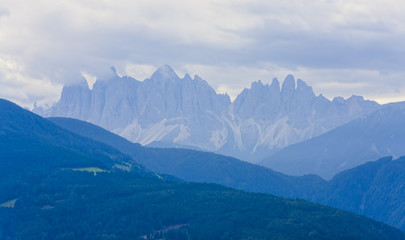 Fototapeta na wymiar Val di Funes and Seceda Odle peak in Dolomites, Italy Alps