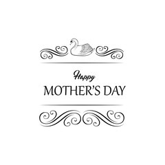 swan - mother s day greeting card. Swirls, filigree flourish elements.