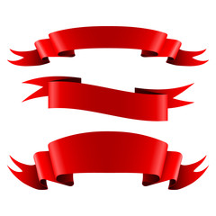Collection of red empty ribbon banners 