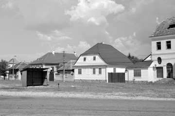 Typical rural landscape and peasant houses in  Dealu Frumos, Schoenberg, a village in Merghindeal...