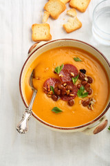Tasty pumpkin soup with beans