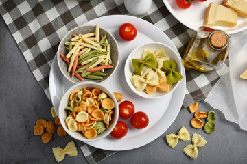 Raw pasta and other cooking ingredients