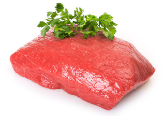 Raw beef on white background