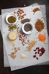 Various raw seeds and beans