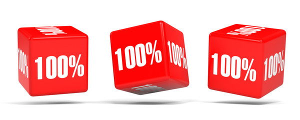 One hundred percent off. Discount 100 %. Red cubes.