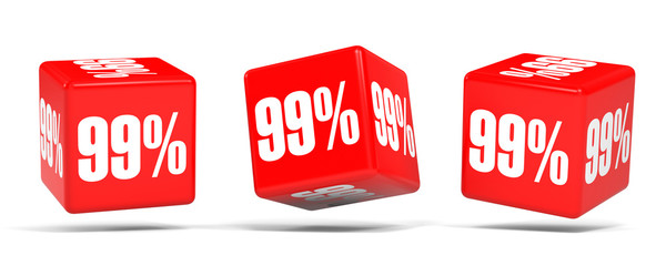 Ninety nine percent off. Discount 99 %. Red cubes.