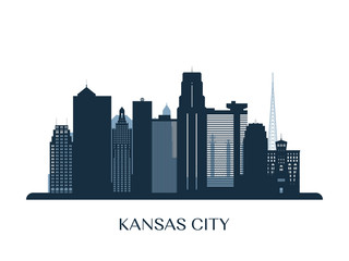 Kansas City skyline, monochrome silhouette. Vector illustration.