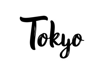 Tokyo hand-lettering calligraphy. Hand drawn brush calligraphy. City lettering design. Vector illustration.