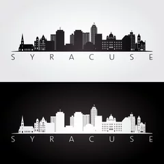 Foto op Plexiglas Syracuse USA skyline and landmarks silhouette, black and white design, vector illustration. © greens87