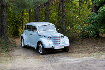 Fototapeta na wymiar beautiful old car in the forest. wedding car