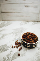 Dry pet food in bowl