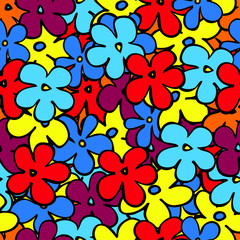 Hand-draw spring flowers seamless pattern vector.