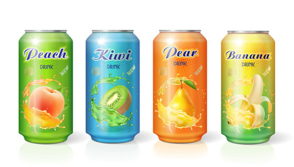 Aluminium tin of fruit juice set Vector design