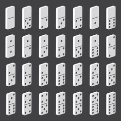 Domino Set Vector Realistic 3D Illustration. Full Classic Game Dominoes Isolated on black background. Modern Collection 28 Pieces.
