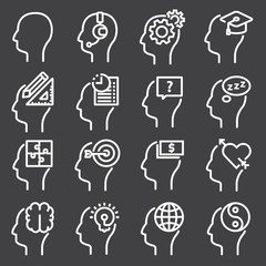 Human mind icons, thin line style