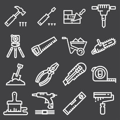 Thin line Construction tools icons set
