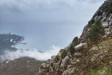 Fototapeta na wymiar Crimea, Black Sea coast. Rocks and clouds