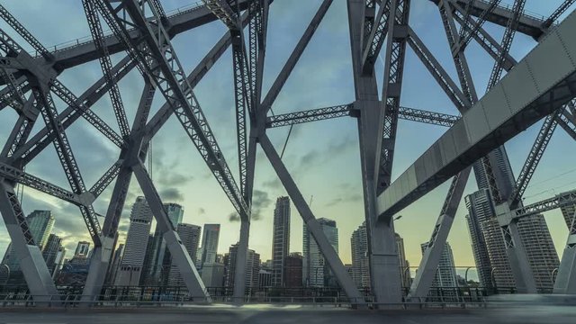 Sunset view on the story bridge timelapse and the traffic