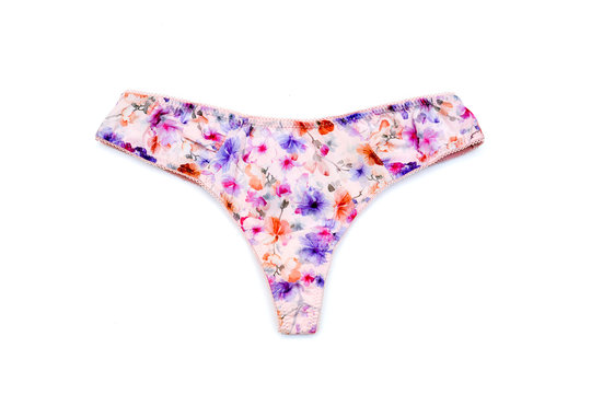 Womens panties with floral print isolated isolated on white background