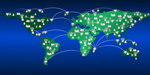 World map and network with linked. Global communications, connected group of people, Social media