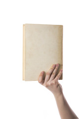 Obraz premium Hand holding notebooks isolated on white background
