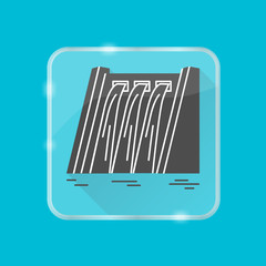 Hydroelectric station silhouette icon in flat style on transparent button