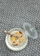 Yogurt with muesli in a jar