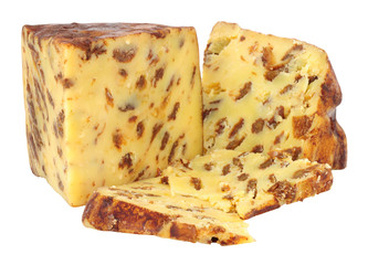 English Bowland Lancashire cheese wedges isolated on a white background