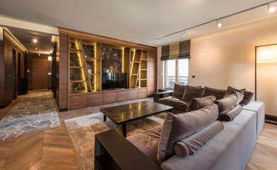 Interior of a luxury apartment, modern open plan living room