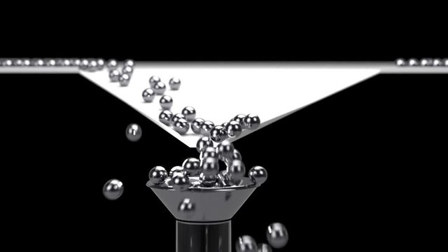 3D rendering of metall balls going to funnel, 3d illustration