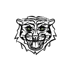 Hand drawn tiger head sketch vector illustration.